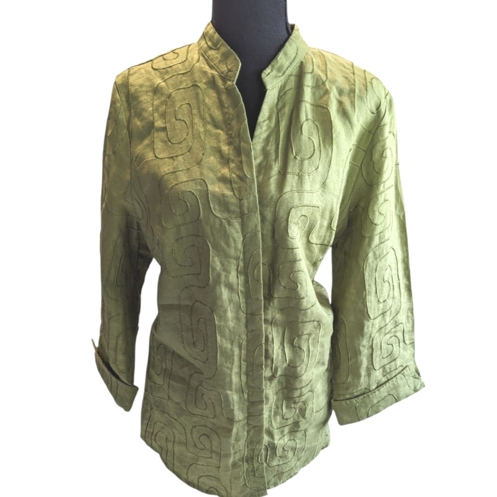 Alexandra Bartlett Green Embroidered Tunic Style Blouse Lagenlook Boho Style XL